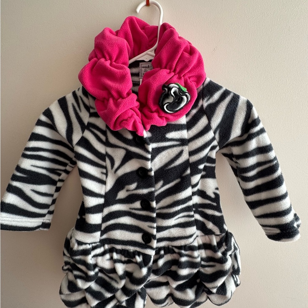 Girls 4T Zebra Print Fleece Coat with Pink Collar
